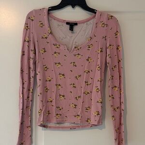 FOREVER 21 Floral Pink Long Sleeve Top
